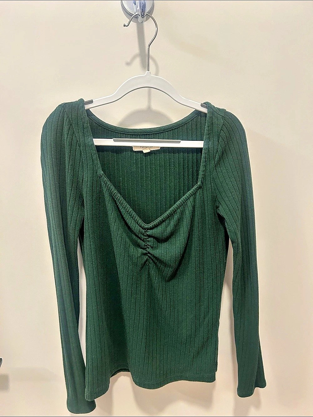 Madewell Ribbed Square-Neck Long-Sleeve Top Green XXS